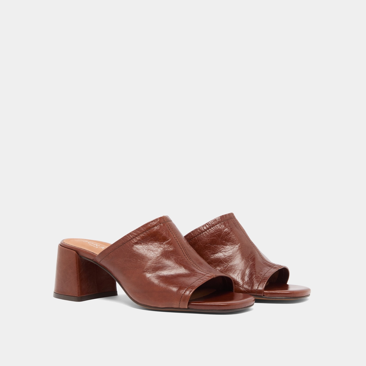 Mules à talons et bouts ouverts en cuir vieilli marron | BUTTERFLY | Jonak