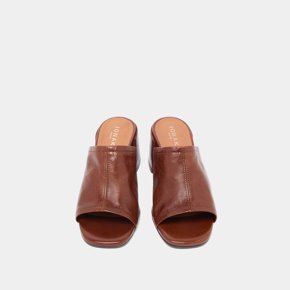 Mules à talons et bouts ouverts en cuir vieilli marron | BUTTERFLY | Jonak