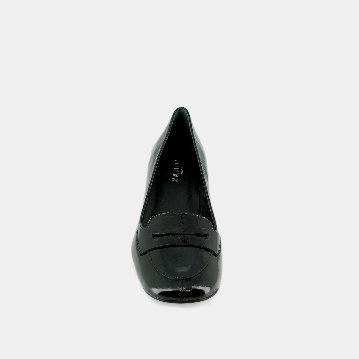 Mocassins &agrave; petits talons en vernis pliss&eacute; noir | BERNIE | Jonak