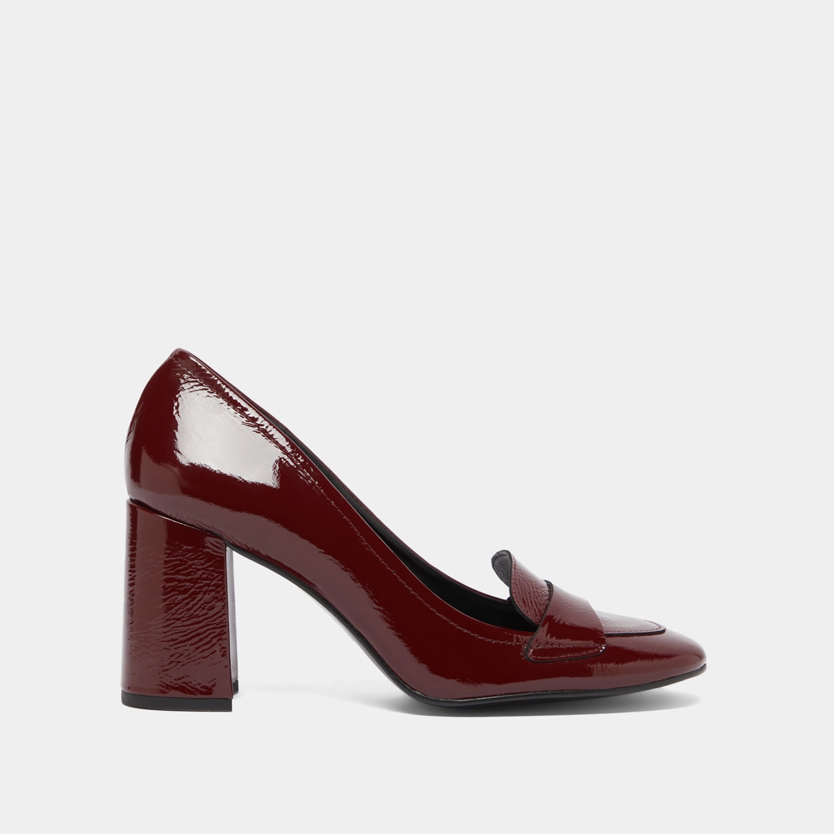 Mocassins &agrave; talons et bouts carr&eacute;s en vernis pliss&eacute; bordeaux | BISE | Jonak