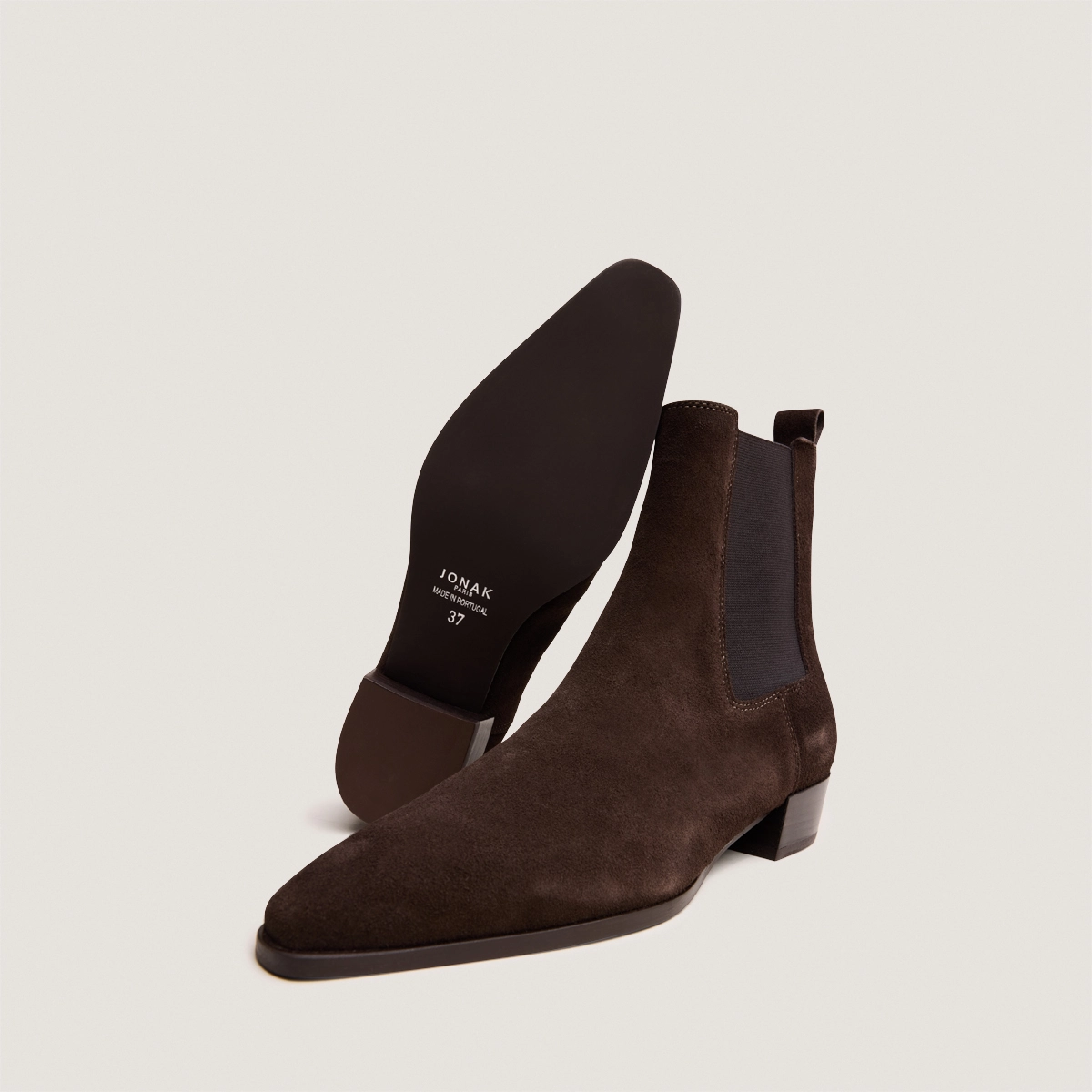 Boots à légers talons biseautés et bouts pointus en croute marron foncé | PAPAYE | Jonak