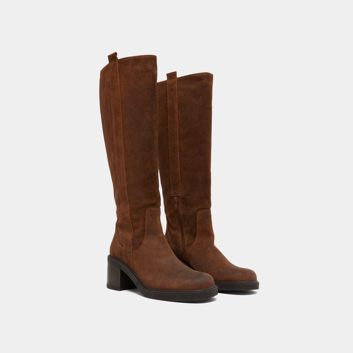 Bottes &agrave; bouts carr&eacute;s et &eacute;lastiques en croute huil&eacute;e cognac | PANACHE | Jonak