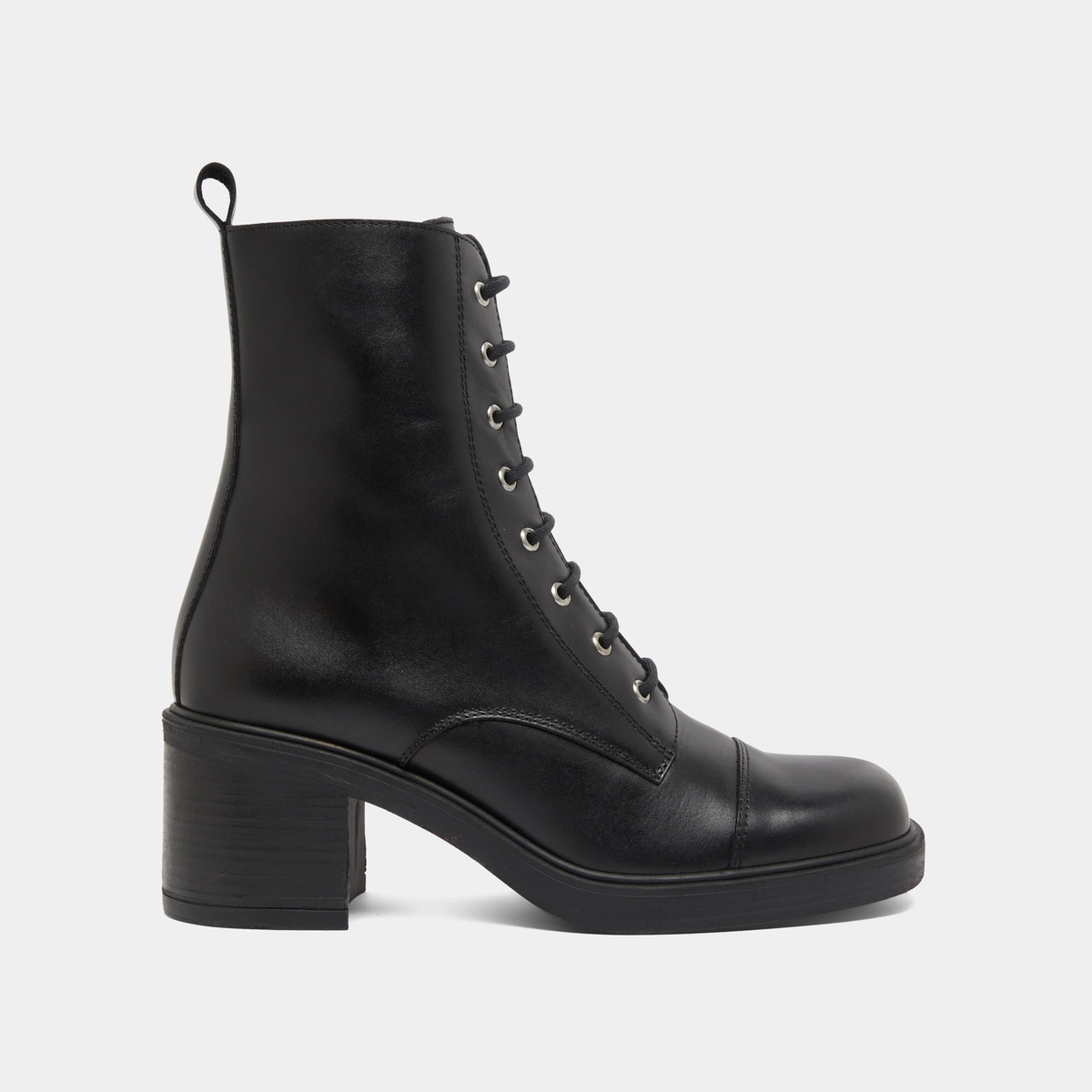 Bottines à lacets et élastiques arrières... en cuir noir | PANAME | Jonak