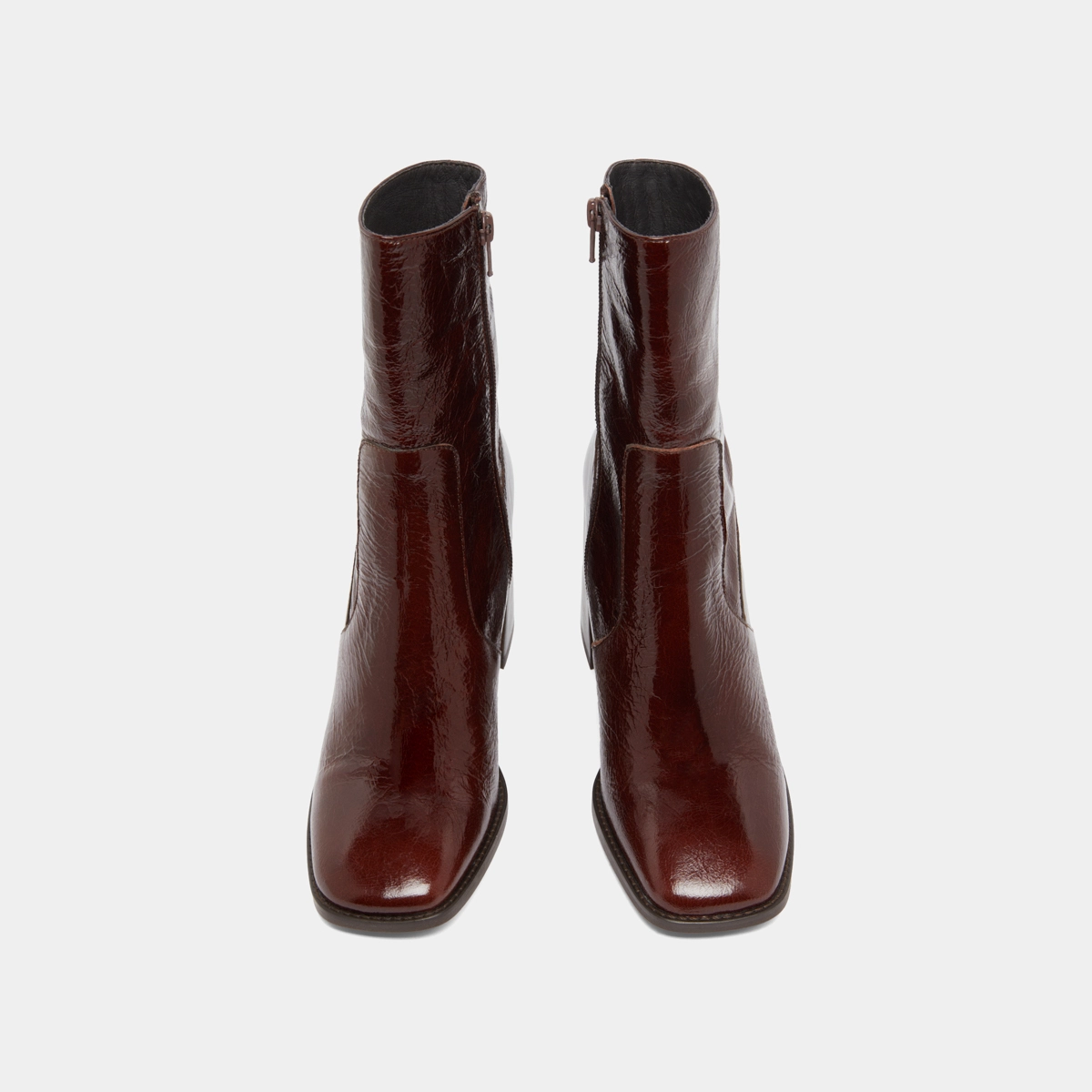 Bottines à talons et bouts carrés en cuir brillant chocolat | VIDAL | Jonak