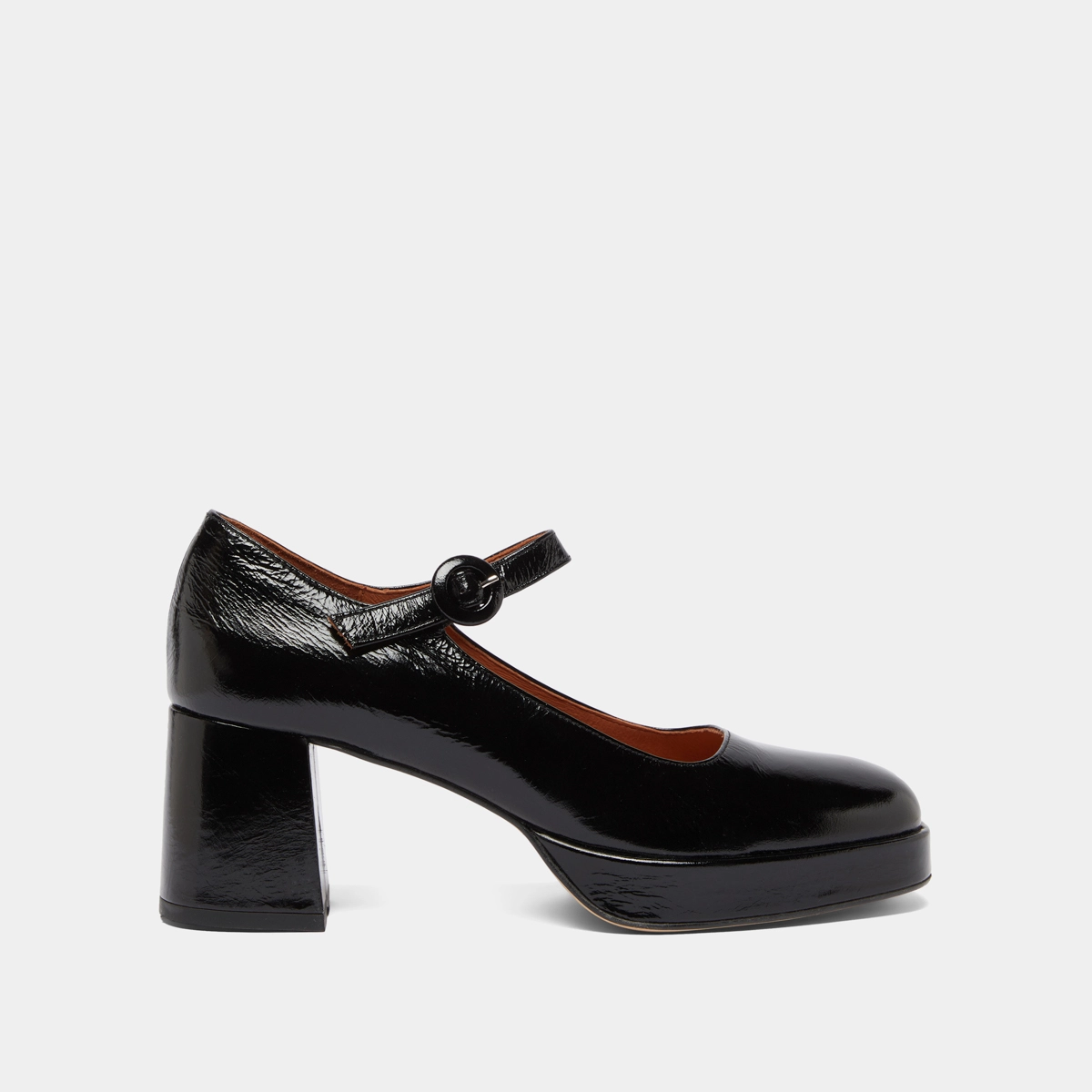 Babies à talons et brides uniques en cuir brillant noir | VUELO | Jonak