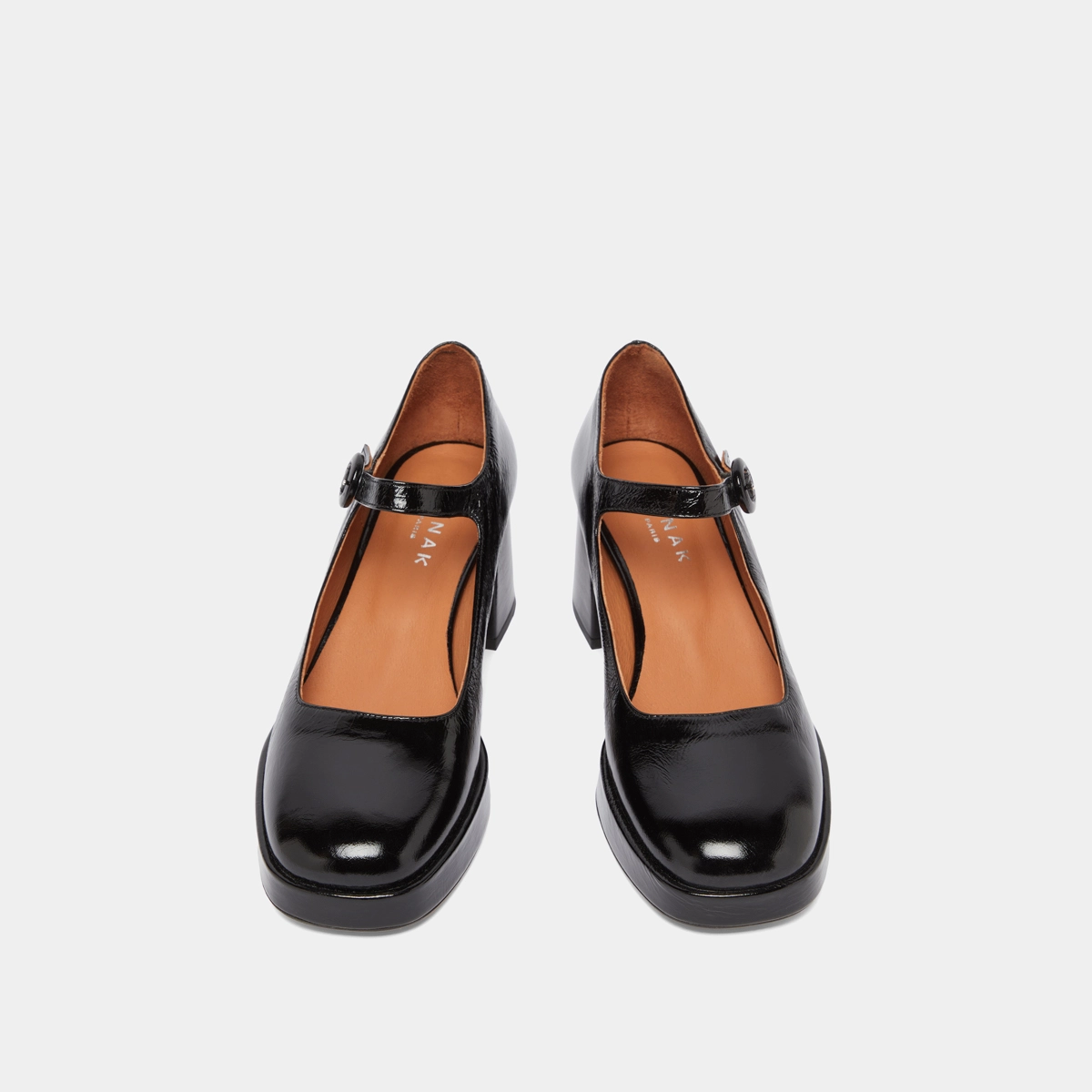 Babies à talons et brides uniques en cuir brillant noir | VUELO | Jonak