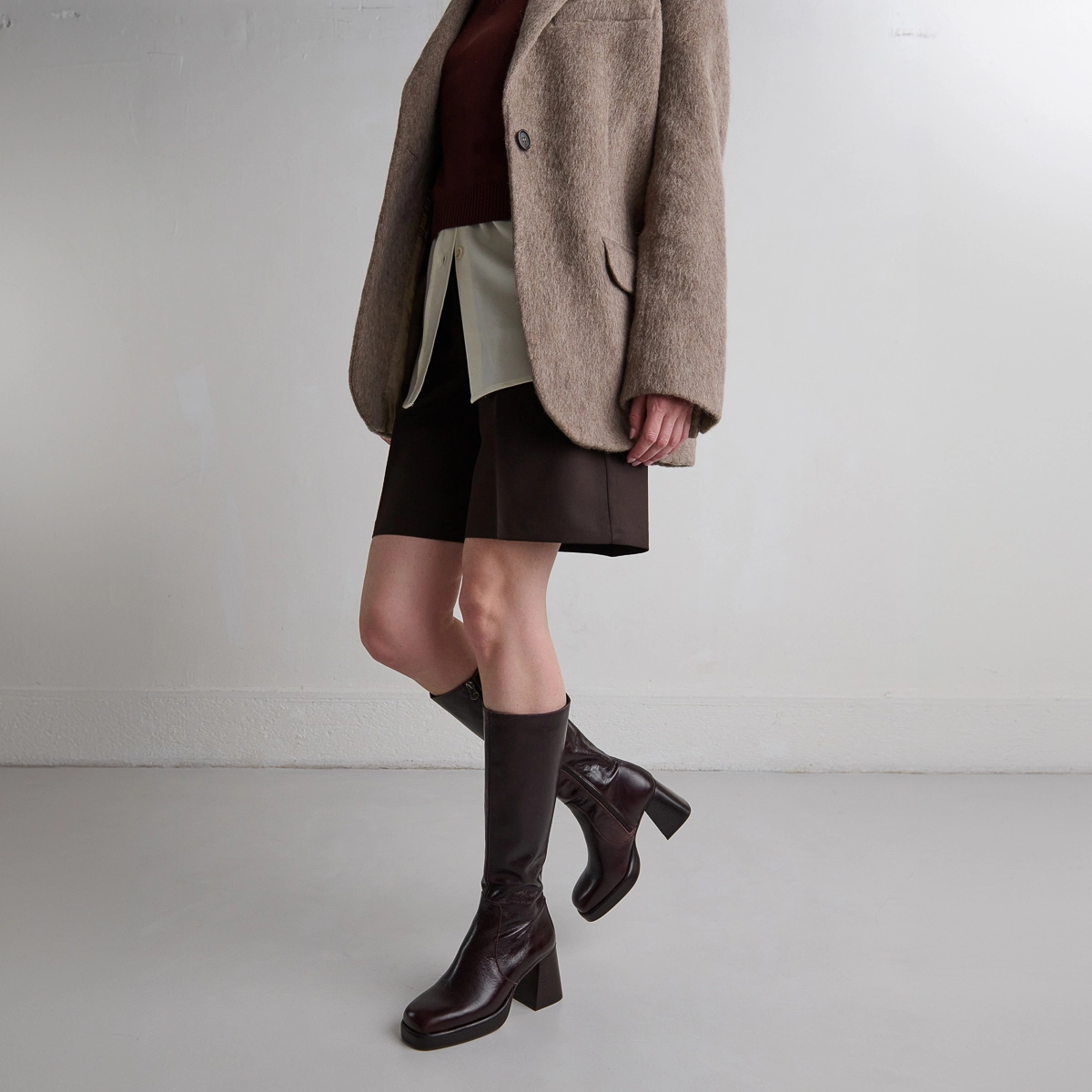 Bottes à plateformes en cuir vieilli chocolat | BETINA | Jonak