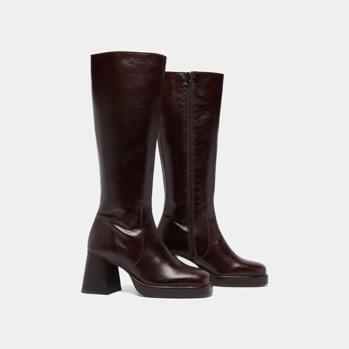 Bottes à plateformes en cuir vieilli chocolat | BETINA | Jonak