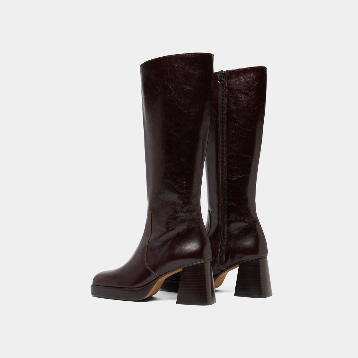 Bottes à plateformes en cuir vieilli chocolat | BETINA | Jonak