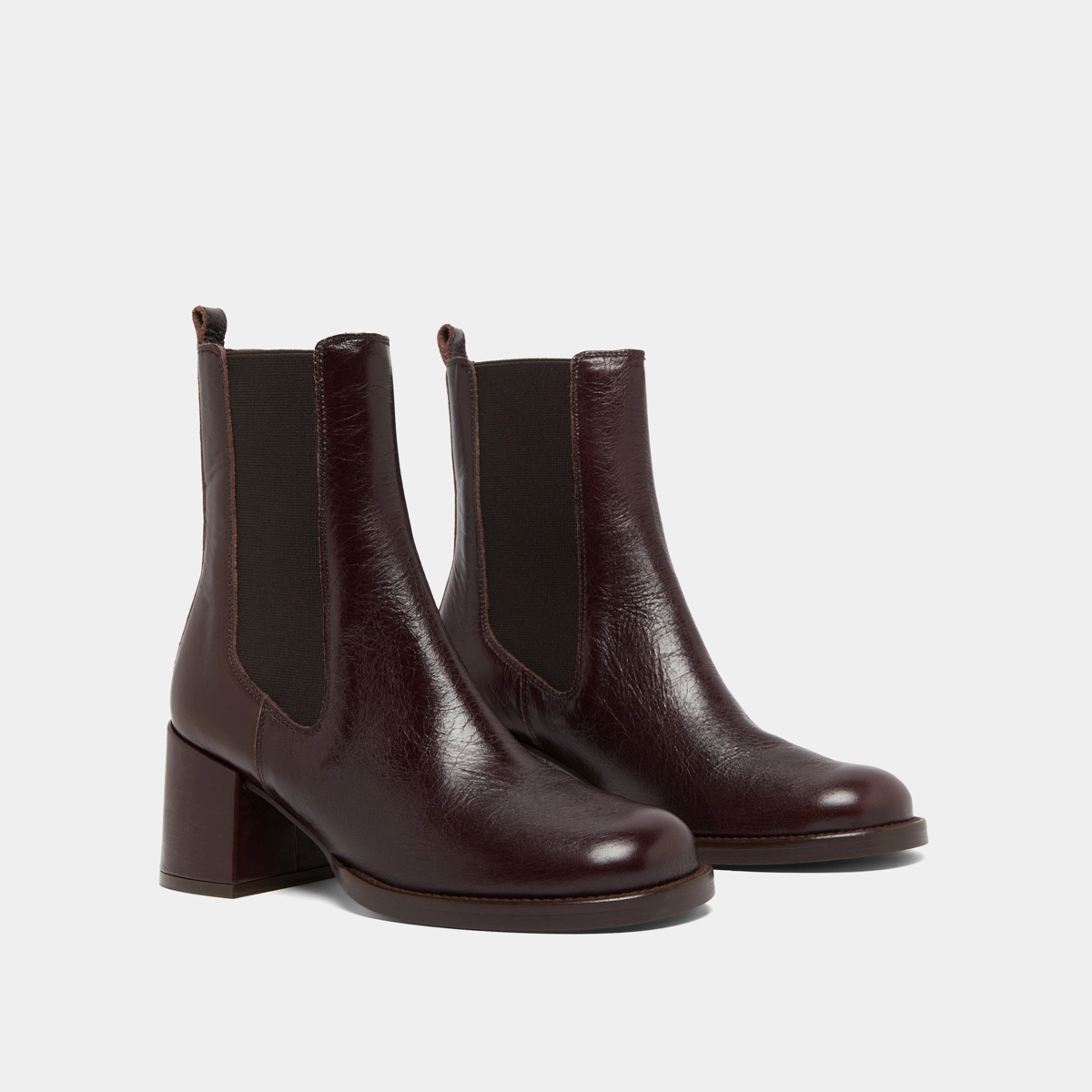 Bottines &agrave; talons et &eacute;lastiques en cuir vieilli chocolat | BIENVUE | Jonak