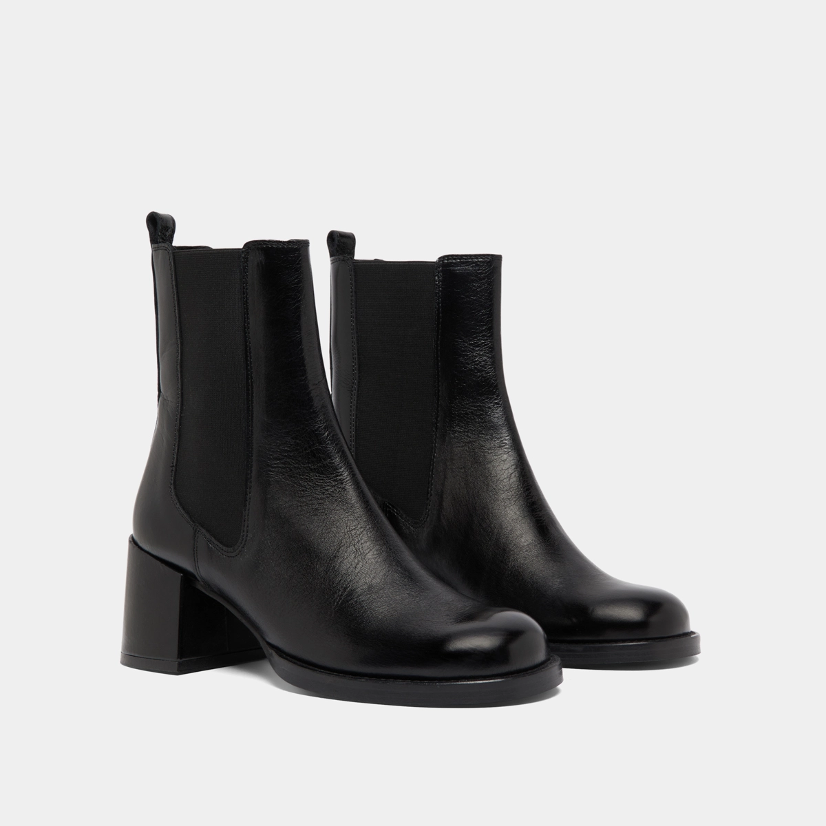 Bottines à talons et élastiques en cuir vieilli noir | BIENVUE | Jonak
