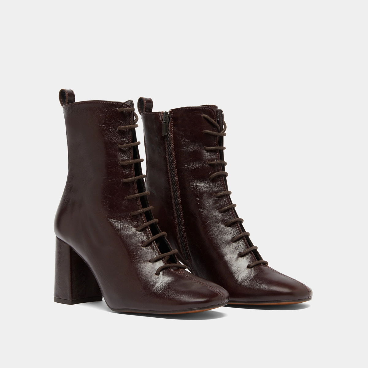 Bottines &agrave; talons et &agrave; lacets en cuir vieilli chocolat | BOSE | Jonak