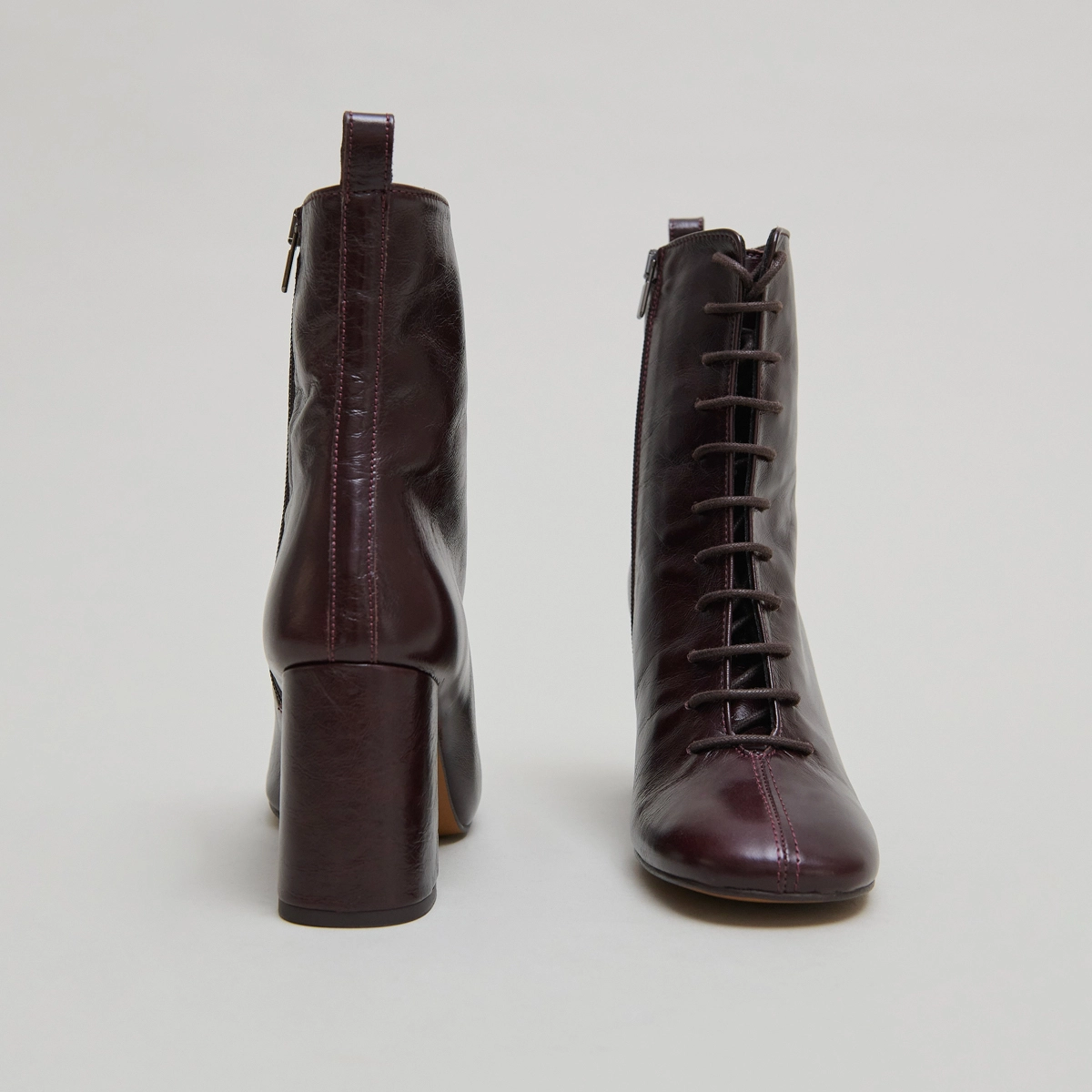 Bottines &agrave; talons et &agrave; lacets en cuir vieilli chocolat | BOSE | Jonak