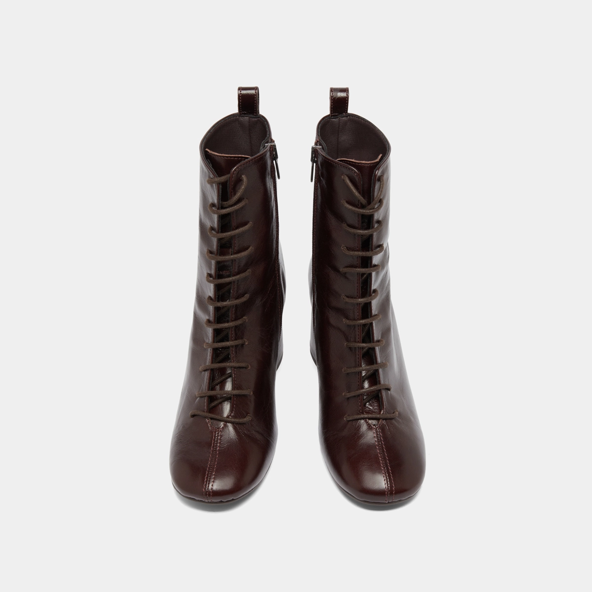 Bottines &agrave; talons et &agrave; lacets en cuir vieilli chocolat | BOSE | Jonak