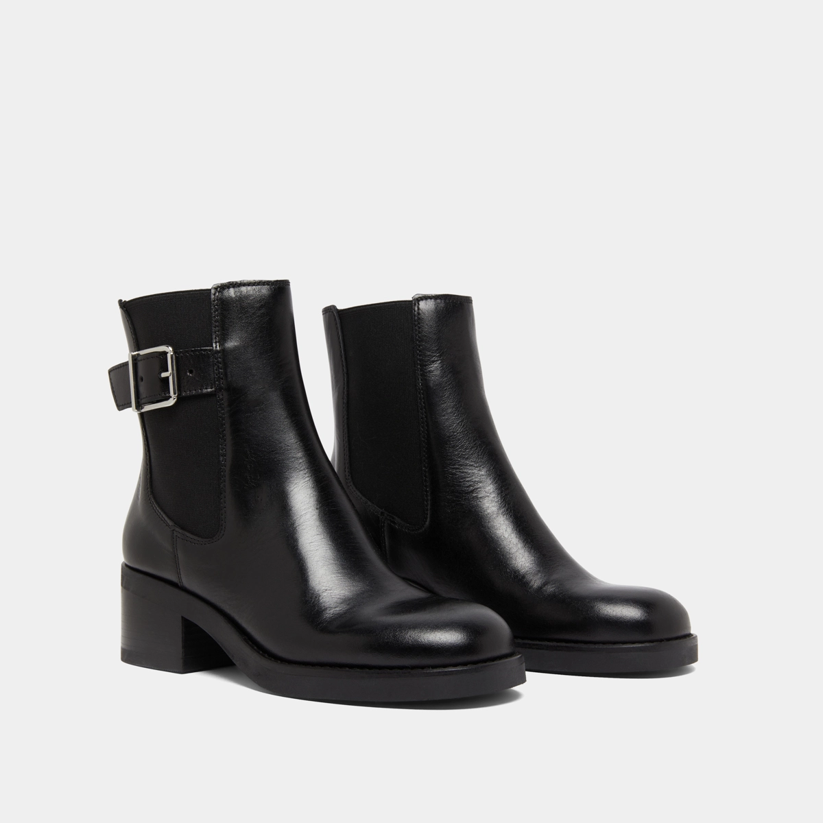 Boots à élastiques et boucles ajustables... en cuir noir | BOULOU | Jonak