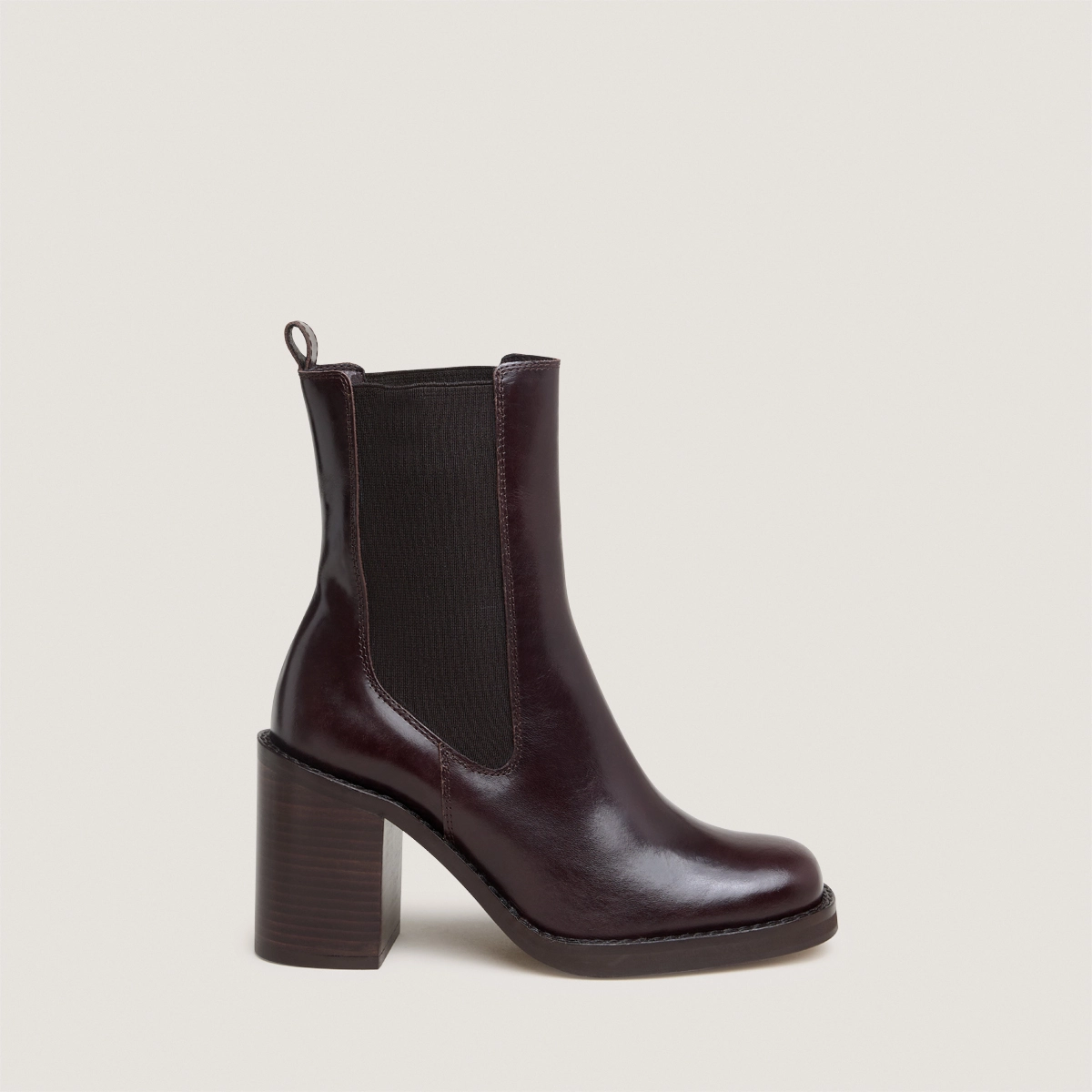 Bottines &agrave; talons d&eacute;bordants en cuir marron fonc&eacute; | BRETZ | Jonak