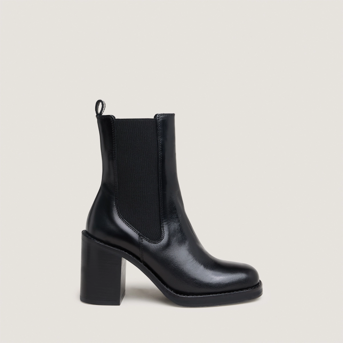 Bottines à talons débordants en cuir noir | BRETZ | Jonak