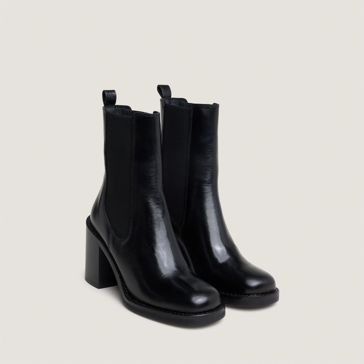Bottines à talons débordants en cuir noir | BRETZ | Jonak