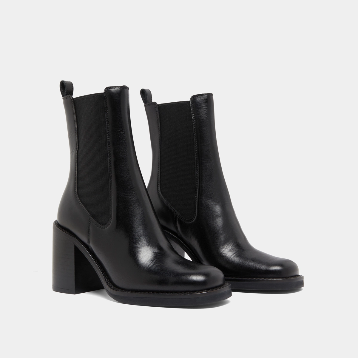 Bottines à talons débordants en cuir noir | BRETZ | Jonak