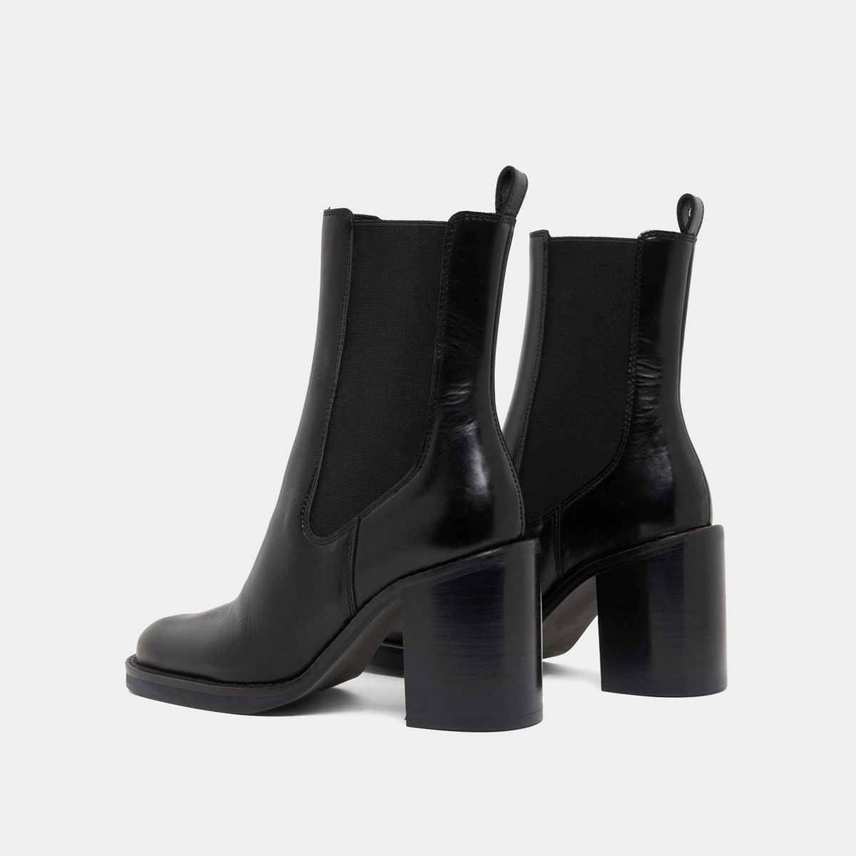 Bottines à talons débordants en cuir noir | BRETZ | Jonak