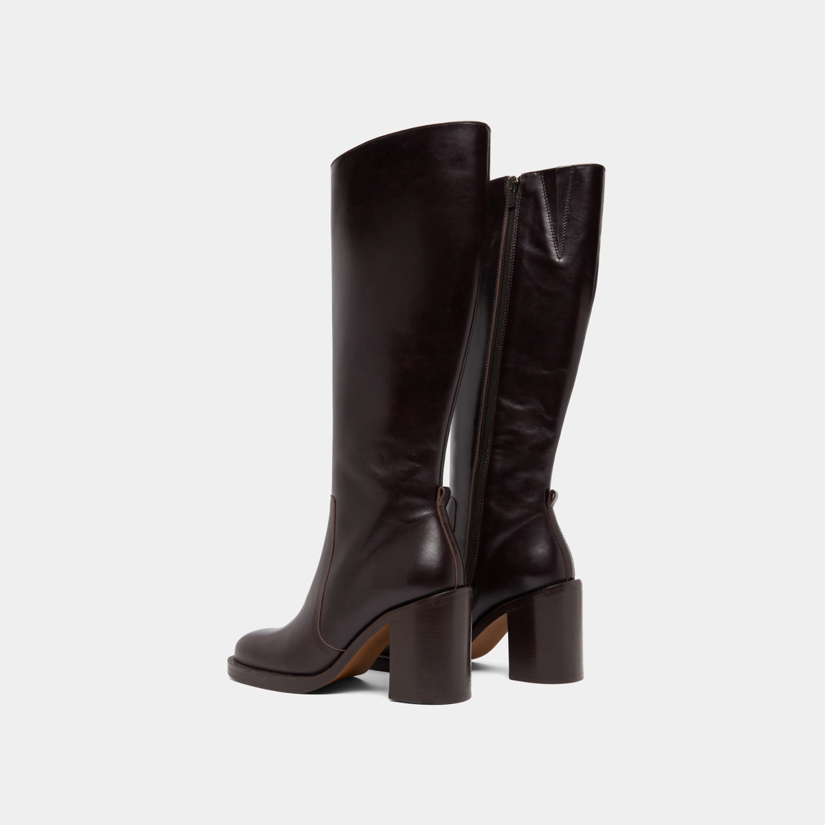 Bottes &agrave; talons d&eacute;bordants en cuir marron fonc&eacute; | BRETZEL | Jonak