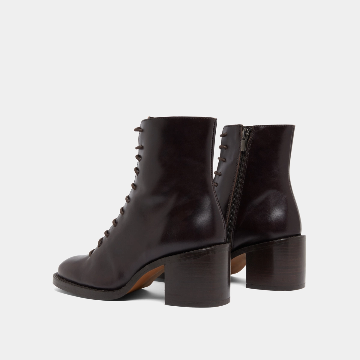 Boots à lacets et talons débordants en cuir marron foncé | BRINDILLE | Jonak