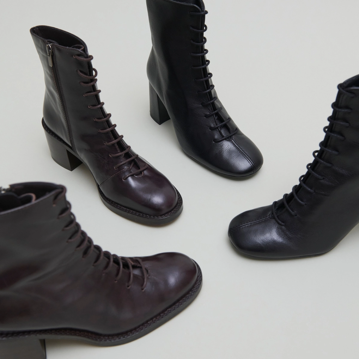 Boots à lacets et talons débordants en cuir marron foncé | BRINDILLE | Jonak