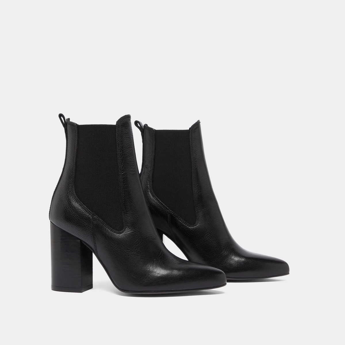 Bottines à talons et bouts pointus en cuir grainé noir | BROOK | Jonak