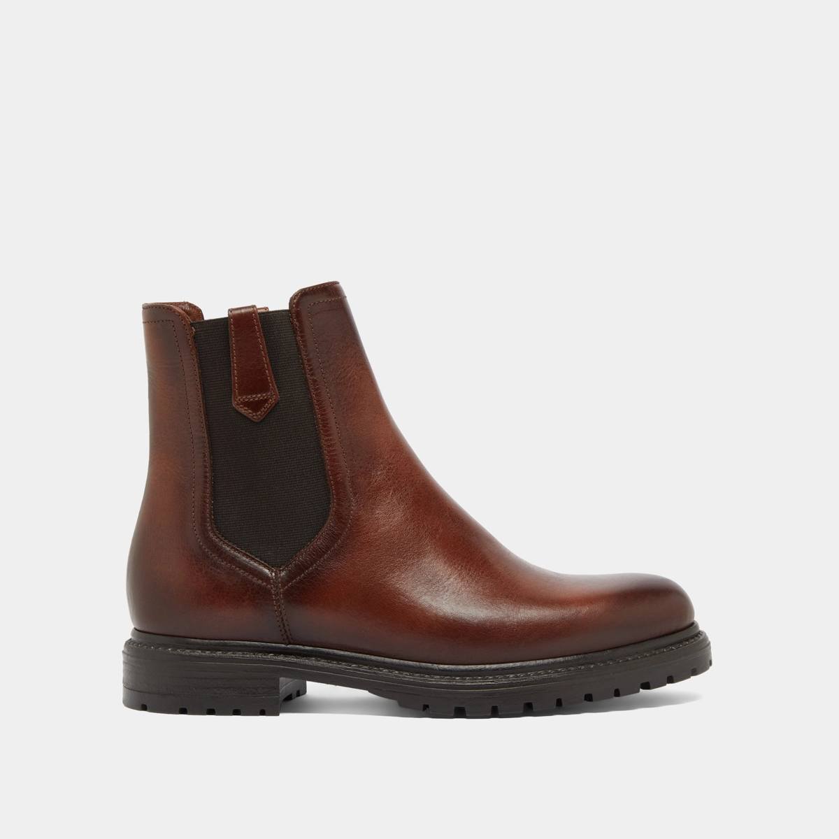 Boots à semelles crantées et élastiques en cuir patiné cognac | CANDIDE | Jonak