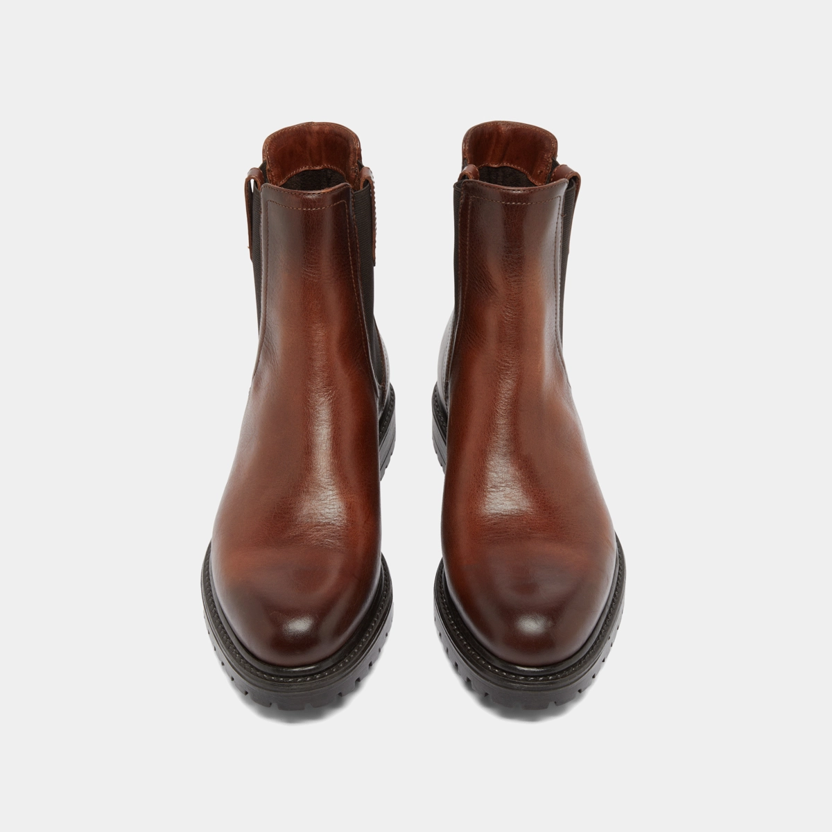Boots à semelles crantées et élastiques en cuir patiné cognac | CANDIDE | Jonak