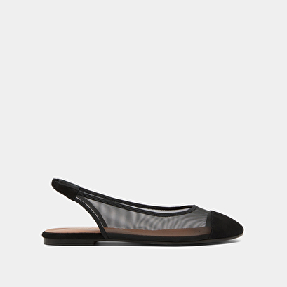 Ballerines à bouts ovales en velours et résille noirs | DALAYO