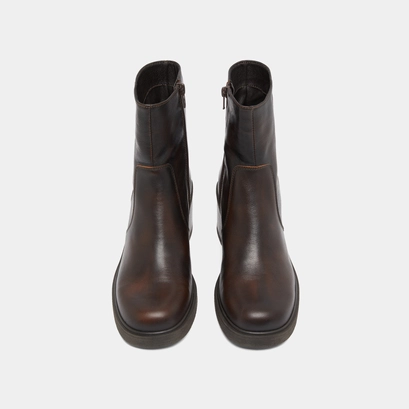 Boots &agrave; talons en cuir patin&eacute; marron | PANDA | Jonak