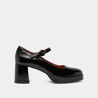 Babies à talons et brides uniques en cuir brillant noir | VUELO | Jonak