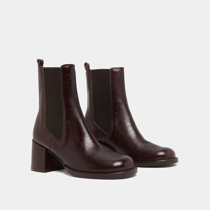 Bottines &agrave; talons et &eacute;lastiques en cuir vieilli chocolat | BIENVUE | Jonak