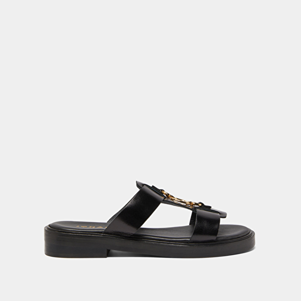 Mules à mors dorés en cuir noir | dop