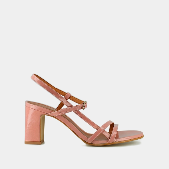 Sandales à talons et brides en vernis plissé rose | VICOMTE | Jonak