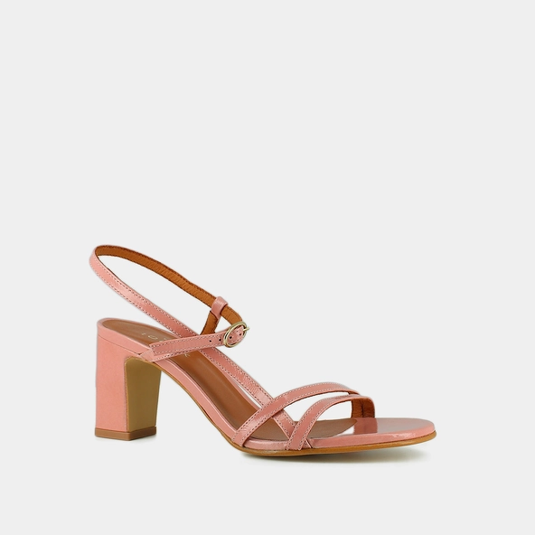 Sandales à talons et brides en vernis plissé rose | VICOMTE | Jonak