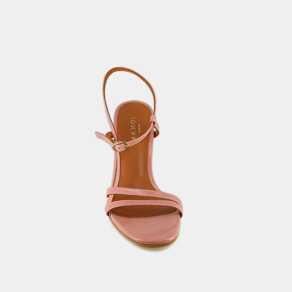 Sandales à talons et brides en vernis plissé rose | VICOMTE | Jonak