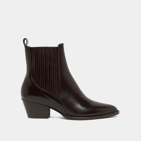 Boots &agrave; petits talons biseaut&eacute;s et &eacute;lastiques en cuir marron fonc&eacute; | BAILEY | Jonak