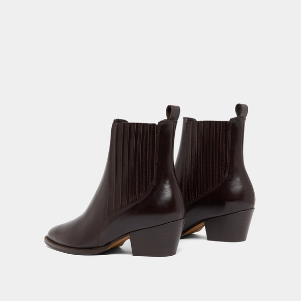 Boots &agrave; petits talons biseaut&eacute;s et &eacute;lastiques en cuir marron fonc&eacute; | BAILEY | Jonak