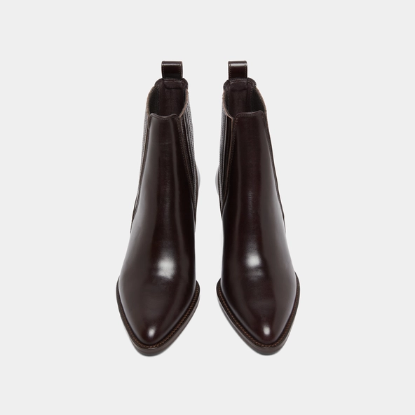 Boots &agrave; petits talons biseaut&eacute;s et &eacute;lastiques en cuir marron fonc&eacute; | BAILEY | Jonak