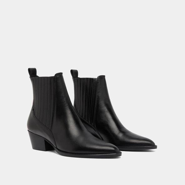 Boots &agrave; petits talons biseaut&eacute;s et &eacute;last... en cuir noir | BAILEY | Jonak