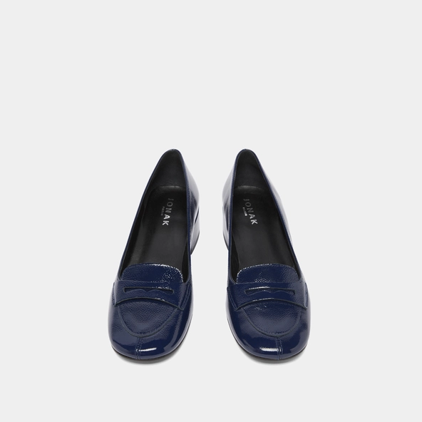 Mocassins à petits talons en vernis plissé bleu | BERNIE | Jonak
