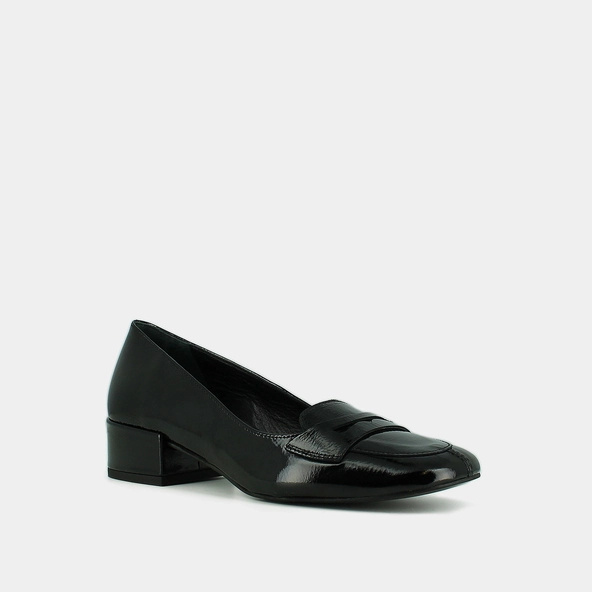 Mocassins &agrave; petits talons en vernis pliss&eacute; noir | BERNIE | Jonak