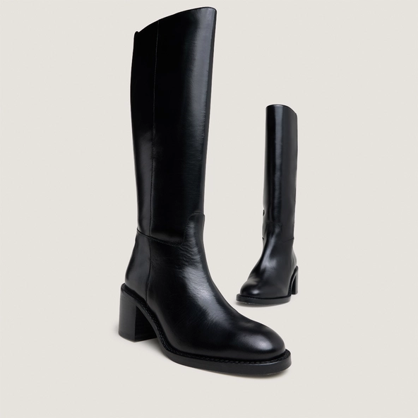 Bottes hautes en cuir noir taille mollet M | BONNIE | Jonak