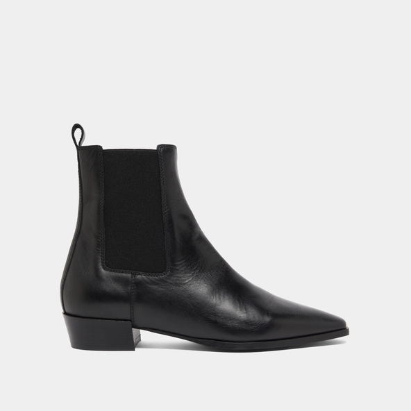 Boots à légers talons biseautés et bouts... en cuir noir | PAPAYE | Jonak