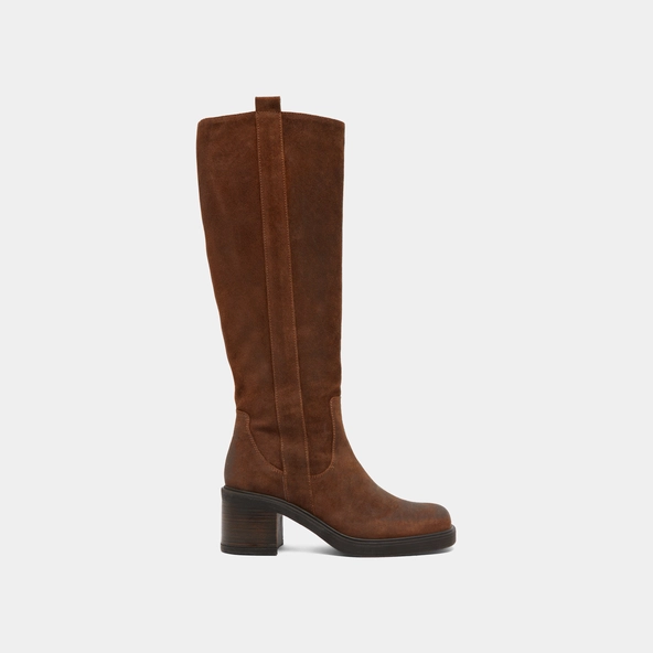 Bottes &agrave; bouts carr&eacute;s et &eacute;lastiques en croute huil&eacute;e cognac | PANACHE | Jonak