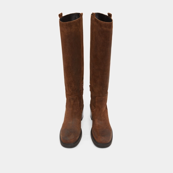 Bottes &agrave; bouts carr&eacute;s et &eacute;lastiques en croute huil&eacute;e cognac | PANACHE | Jonak