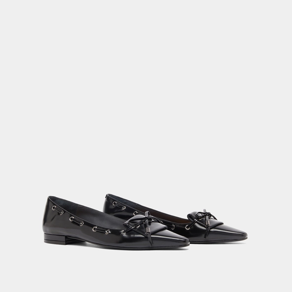 Ballerines à lacets en cuir glacé noir | DYNAMO | Jonak