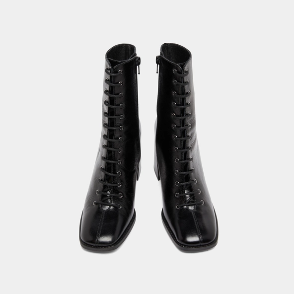 Bottines à talons lacées en cuir vieilli noir | VANDELLE | Jonak